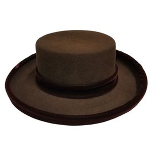 LITE FELT 100% Brown Wool and Dark Burgundy Velour Trimmed Gambler Hat